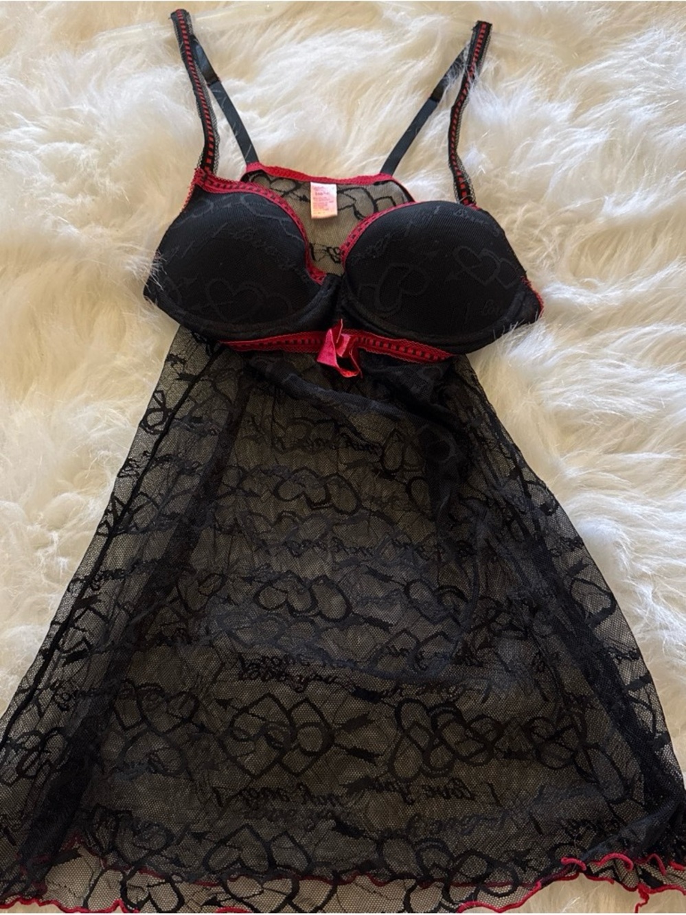 Victoria's Secret Black Lace Chemise with Red Accents